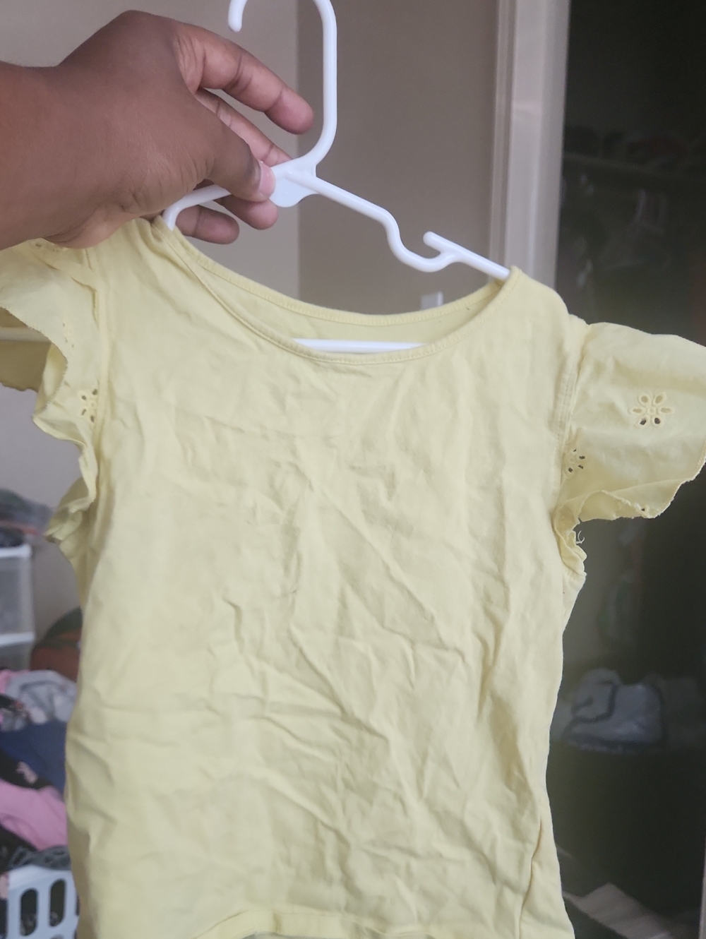 H&M Pale Yellow Girls' Short Sleeve Eyelet Top